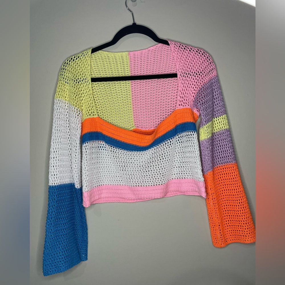Topshop multi-color crochet top